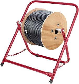 AdirPro Durable Single Axle Cable Caddy - Commercial Industrial Grade Steel Wire Dispenser - Compact Design Holds Cable Reels Up to 20" Diameter and 100 lb Capacity - Red