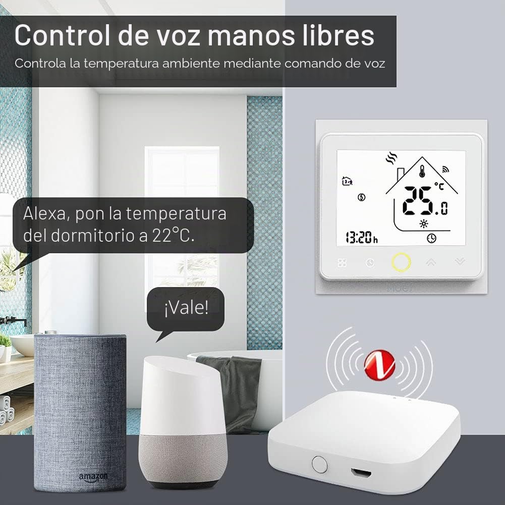 MOES Termostato ZigBee, caldera de agua inalámbrica inteligente, calefacción por suelo radiante, 5A, aplicación Smart Life Tuya compatible con Alexa Google, requiere Tuya ZigBee Hub | Controlador de gas, control remoto aplicación Smart Life/Tuya, compatib