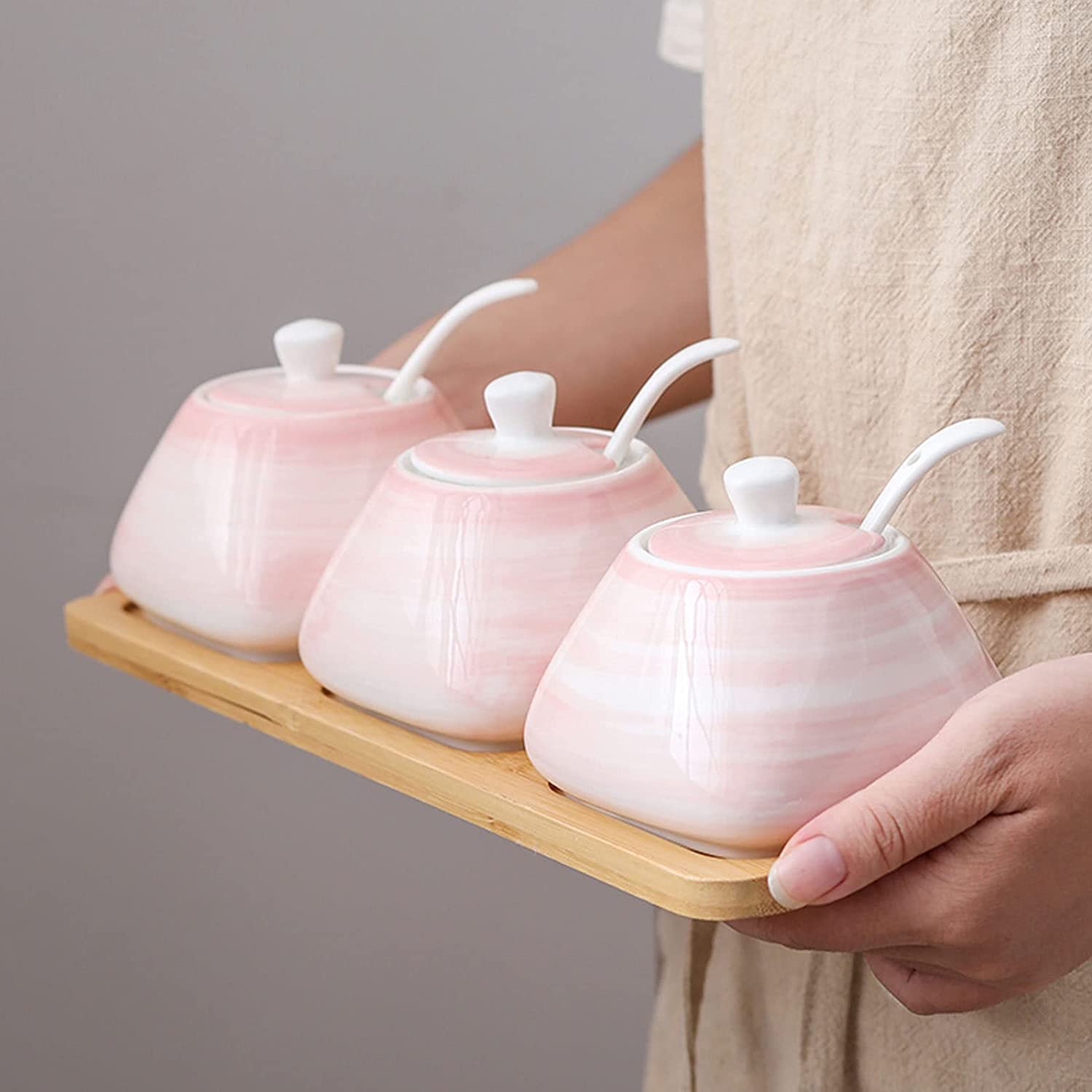 Azucarero de cerámica, jarra for crema, azucarero de cerámica colorido con tapa, azucarero de porcelana con cuchara, salero pequeño, tarro de almacenamiento, for cafetería, restaurante, azul, individu