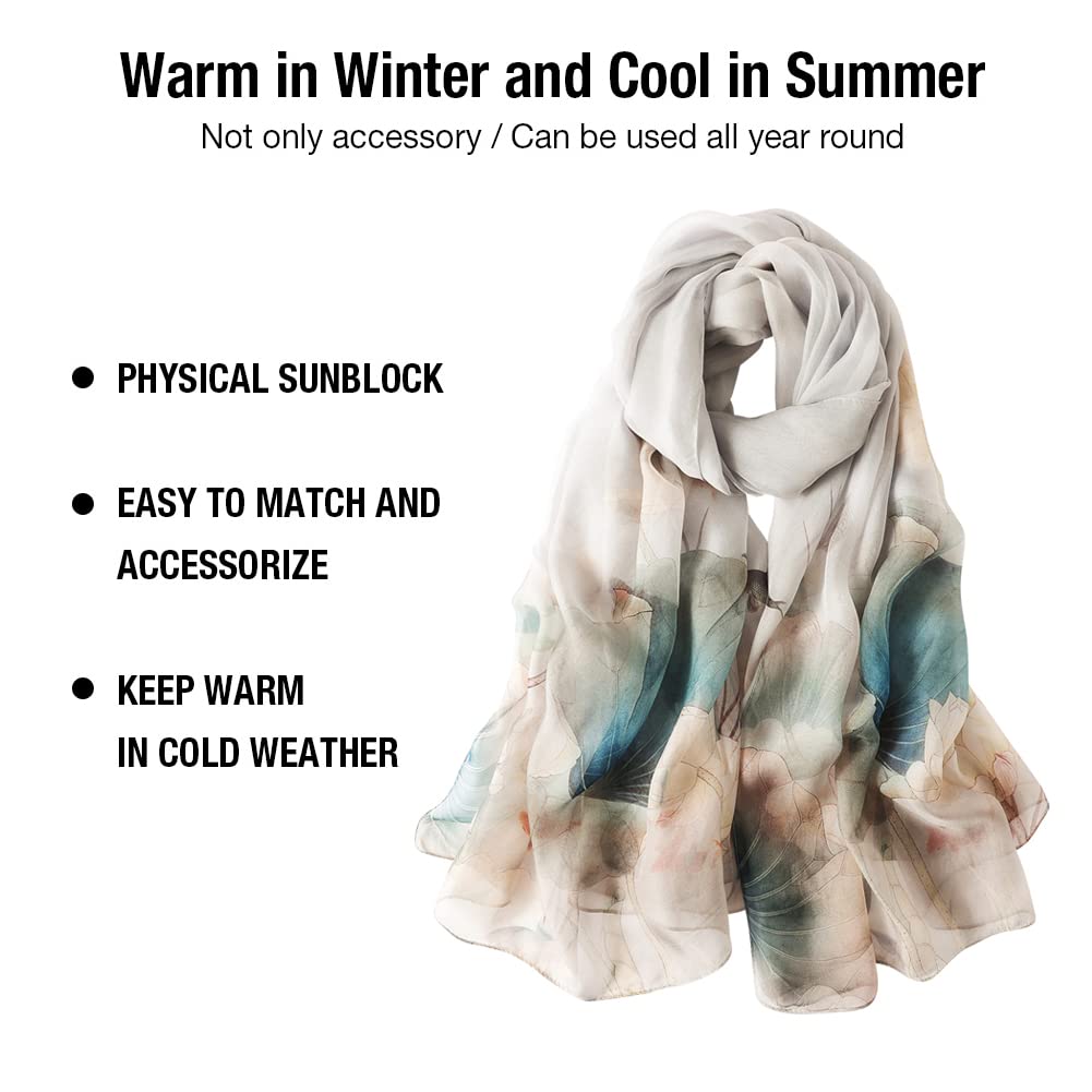 Sciarpa di 100% Seta da Donna Foulard Chiffon con Fantasie Orientale Semi-Trasparente 175 * 110CM Verde