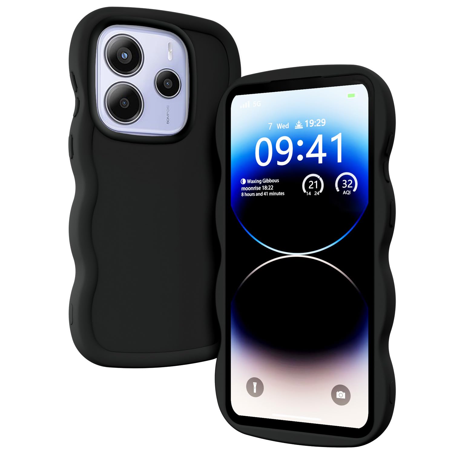 XINYEXIN Silicone Cover per Xiaomi Redmi Note 14 5G, Custodia Cellulare Onda Cornice Forma Riccia Carina, Antiurto Ondulata Bumper Case - Verde