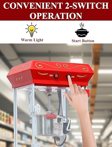 Miniatura 4 de Máquina de palomitas de maíz con carrito y ruedas de 7 onzas, máquina de palomitas de maíz con hervidor de acero inoxidable de 600 W, máquina de