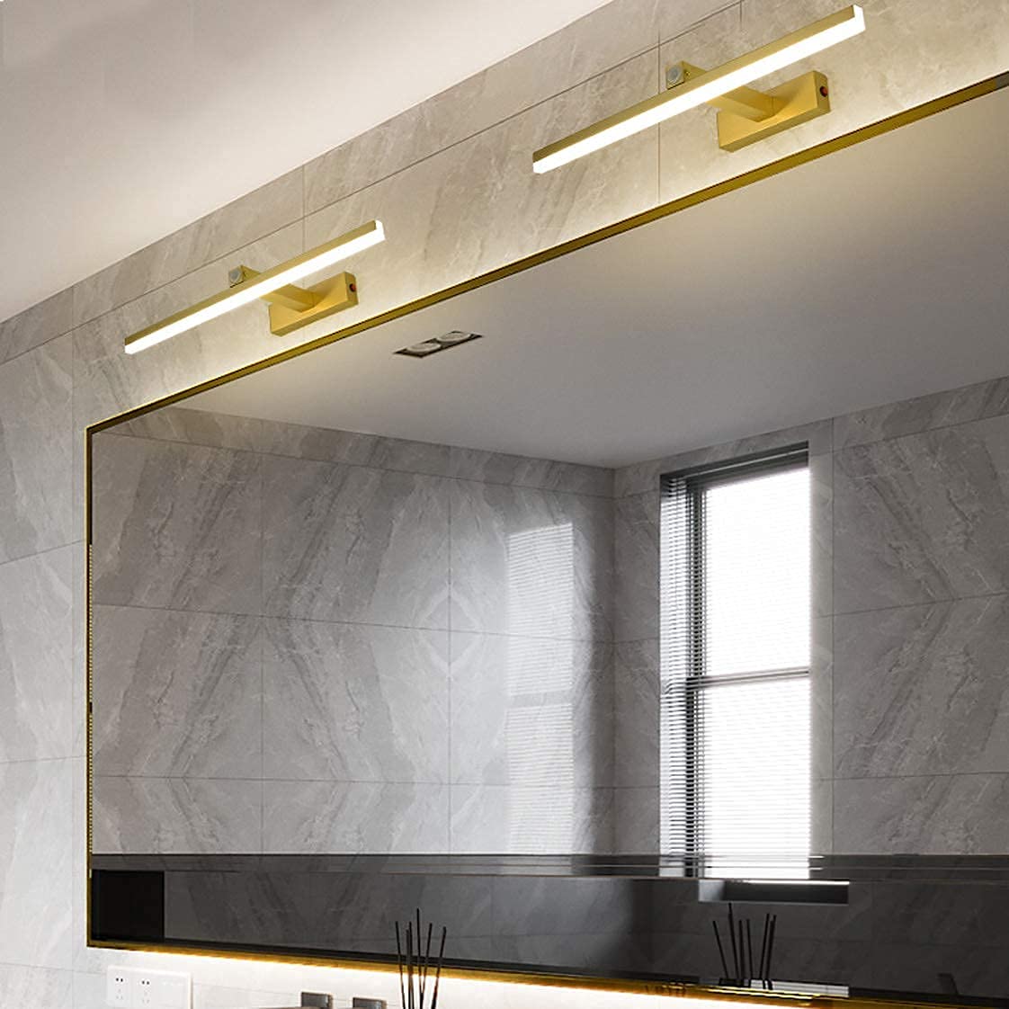 Sensore di Movimento della Luce dello Specchio Vintage a LED, Lampada da Parete per Il Trucco del Bagno Illuminazione Frontale del comò con Interruttore Angolo Regolabile Bianco Caldo 4000K