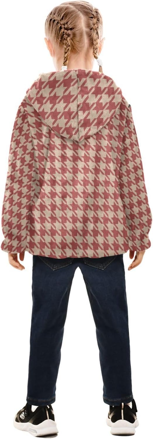 GuoChe Houndstooth Buffalo Plaid Tartan Check Red Toddler Fleece Jacket With Hood