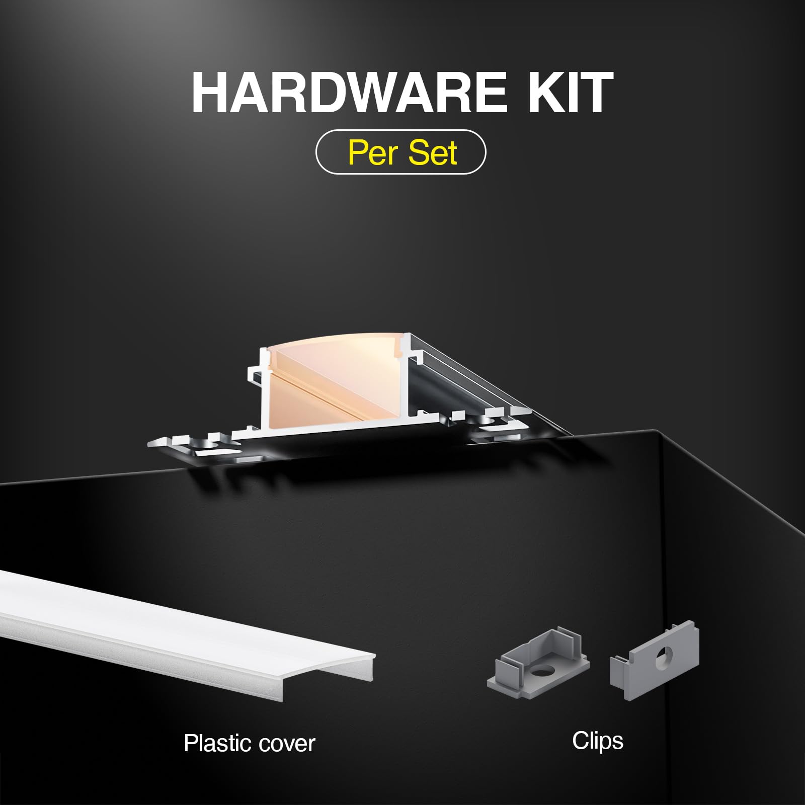 Shine Plus LED Fliesenprofil für Led-Streifen 15 x 2 m, Mit milchweißer PC-Abdeckung, LED Trockenbauprofil 24,4 mm (Flügel 61,8 mm) x 13,8 mm, Unterstützt die maximale Breite des Streifens 20 mm