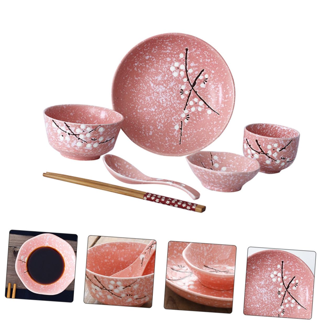 Ensemble de Vaisselle en Céramique Style Japonerie, 1 Set Rose