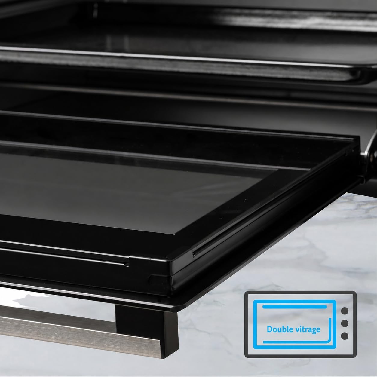 OptimumX Four Électrique 60L XXL à Chaleur Tournante, 2200W, Tournebroche, Lumière Intérieure, 40–230°C, Noir