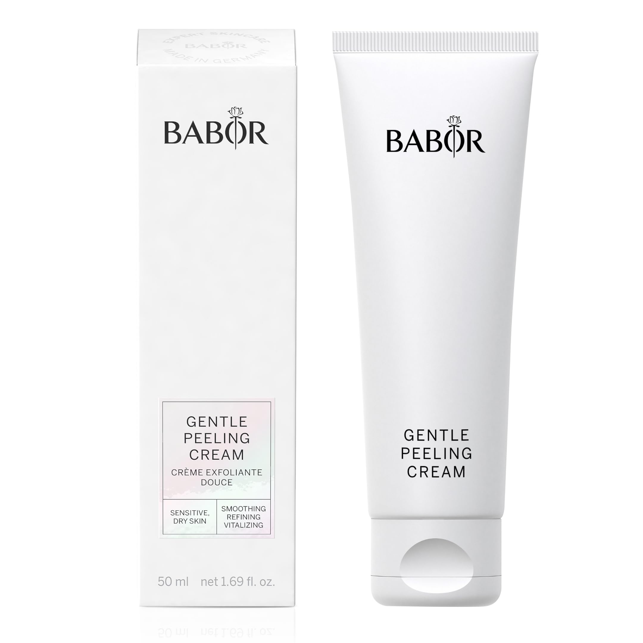 BABOR Gentle Exfoliating Cream for all skin types, Mild facial scrub, Preparation for skincare and self-tanner, Cleansing, Without alcohol, Vegan formula, 1 x 50 ml