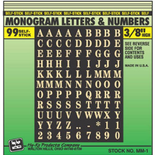 HY-KO Products MM-1 Self Adhesive Vinyl Numbers and Letters, 3/8", Gold/Black