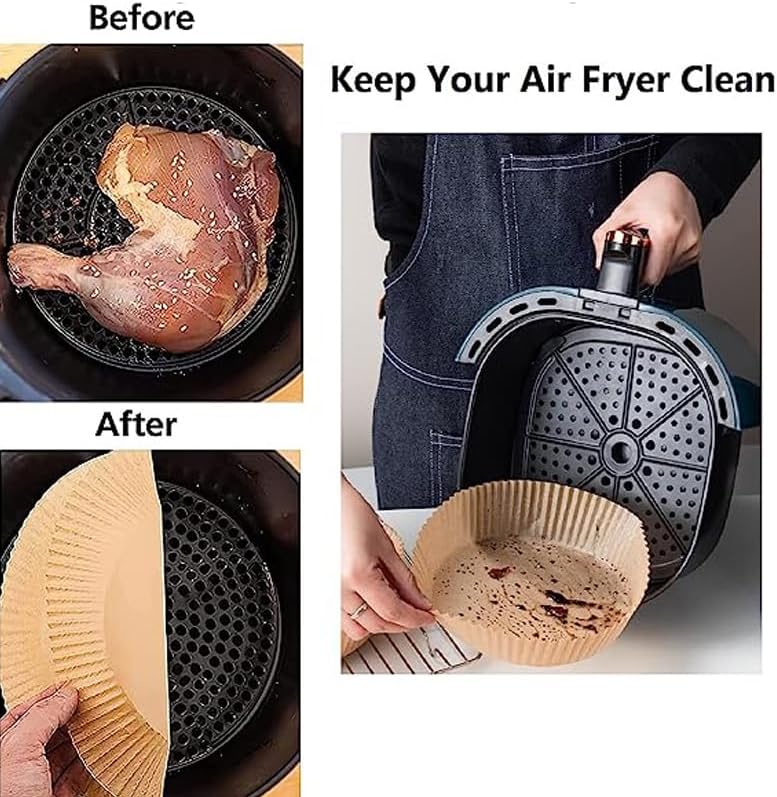 Miniatura 5 de Forro de papel desechable para freidora de aire, 100 forros desechables antiadherentes, papel de hornear para freidora de aire, a prueba de aceite,