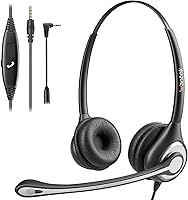 Wantek 3.5mm Noise Cancelling Headset with Mic, Inline Controls for Cell Phone, PC, Call Center, Skype, Business Calls - Ultra Comfort
