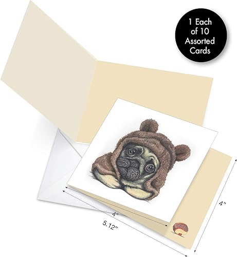 Miniatura 7 de The Best Card Company - 10 tarjetas de felicitación para perros en blanco para todas las ocasiones (4 x 5.12 pulgadas) - Snuggle Pugs