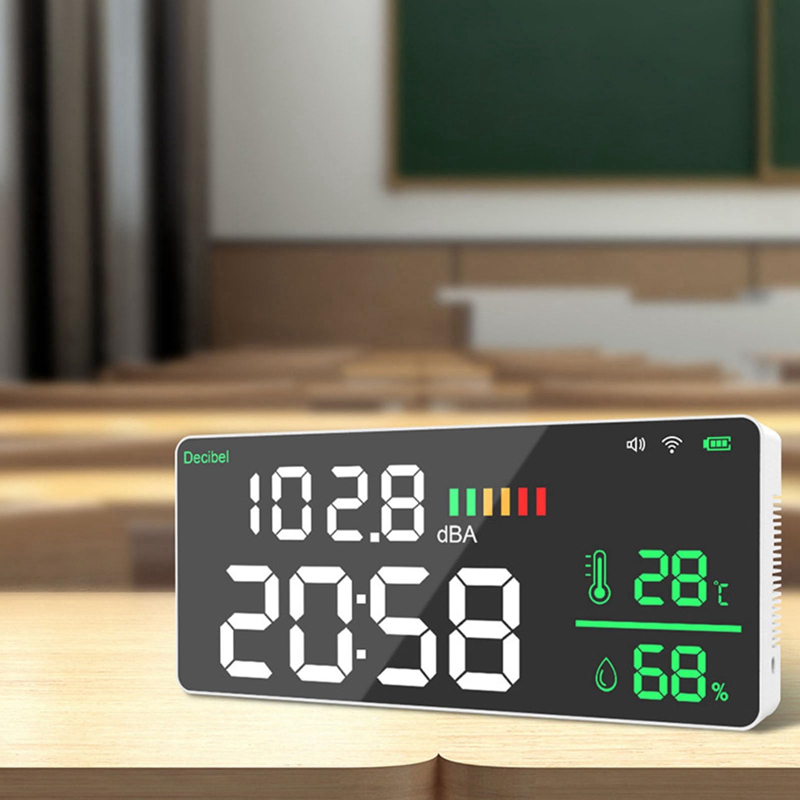 LED Decibel Messgerät 2,4 G WiFi -Wandmontage 11 Zoll LED -Temperaturfeuchtigkeitszeitanzeigeschallmesser für - Multifunktionaler Geräuschdetektor für den Gebrauch von Zuhause und Büro