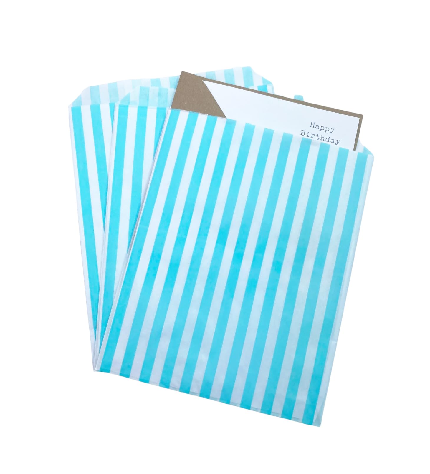 Bag It Plastics Candy Stripe Paper Sweet Bags | Aqua Blue | 7" x 9" / 175x225mm | Pack of 100 | Multipurpose Use for Sweets, Popcorn, Wedding Favours, Pick and Mix & Cookies! — image 1