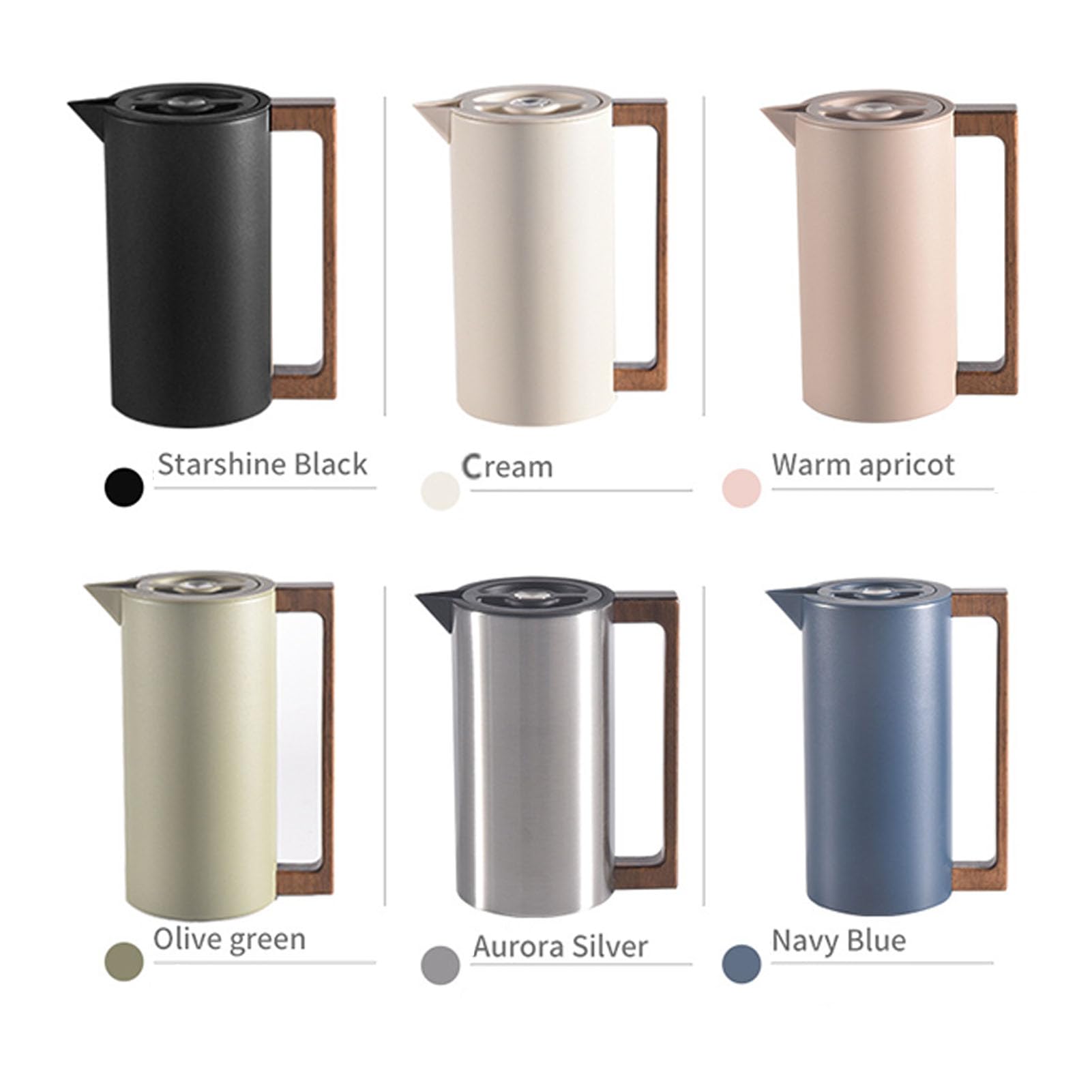 Thermoskanne Kaffeekannen Edelstahl Vakuum Isolations, Heißer Und Kalter Teekaffee, Mit Holzgriff, Thermosflasche Für Zuhause, Hotel, Büro (Beige,600ml)