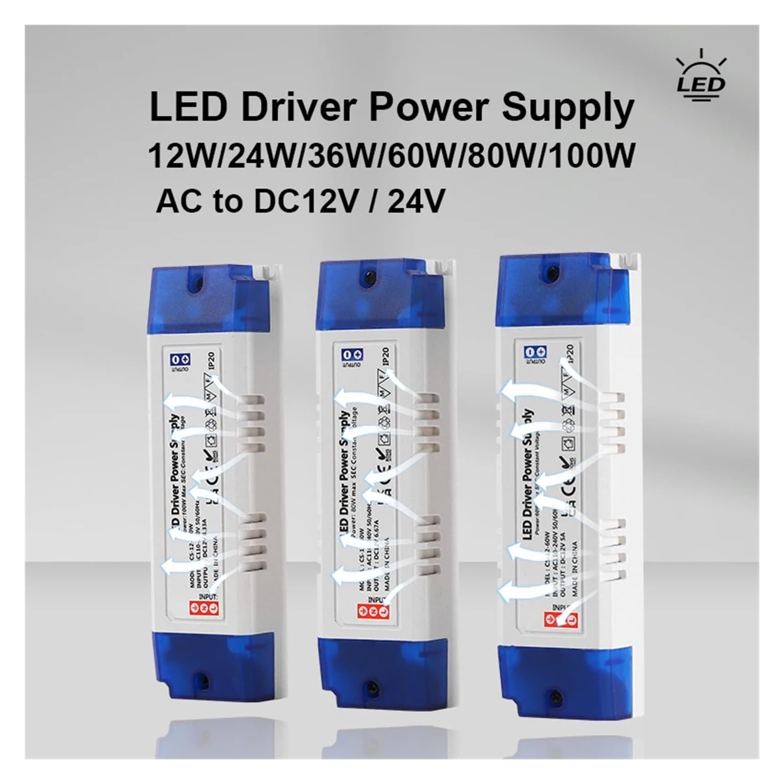 EDEDE Transformateur LED Transformateur d'éclairage LED 100W 80W 60W 36W 24W 12W Adaptateur Secteur AC/DC 12V 24V luminaire Bande Lumineuse LED(50W,24V)