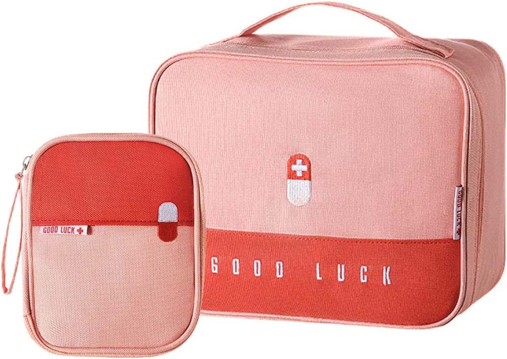 SYOSI Empty First Aid Bags Travel Medical Supplies Cosmetic Organizer Insulated Medicine Bag Convenient Safety Kit Suit for Family Outdoors Hiking Camping Car Office Workplace, Pink(Mom Son Bag)