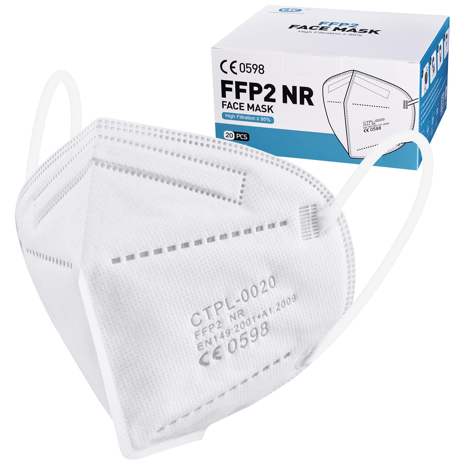 Nufasion 20pack FFP2 Face Mask UK Certified KN95 Dust Masks Filtration Rate ≥95% 5-Layer Protective FFP2 Masks Individually Packaged High Filter Respirator Mask For Daily Prevention And Protection