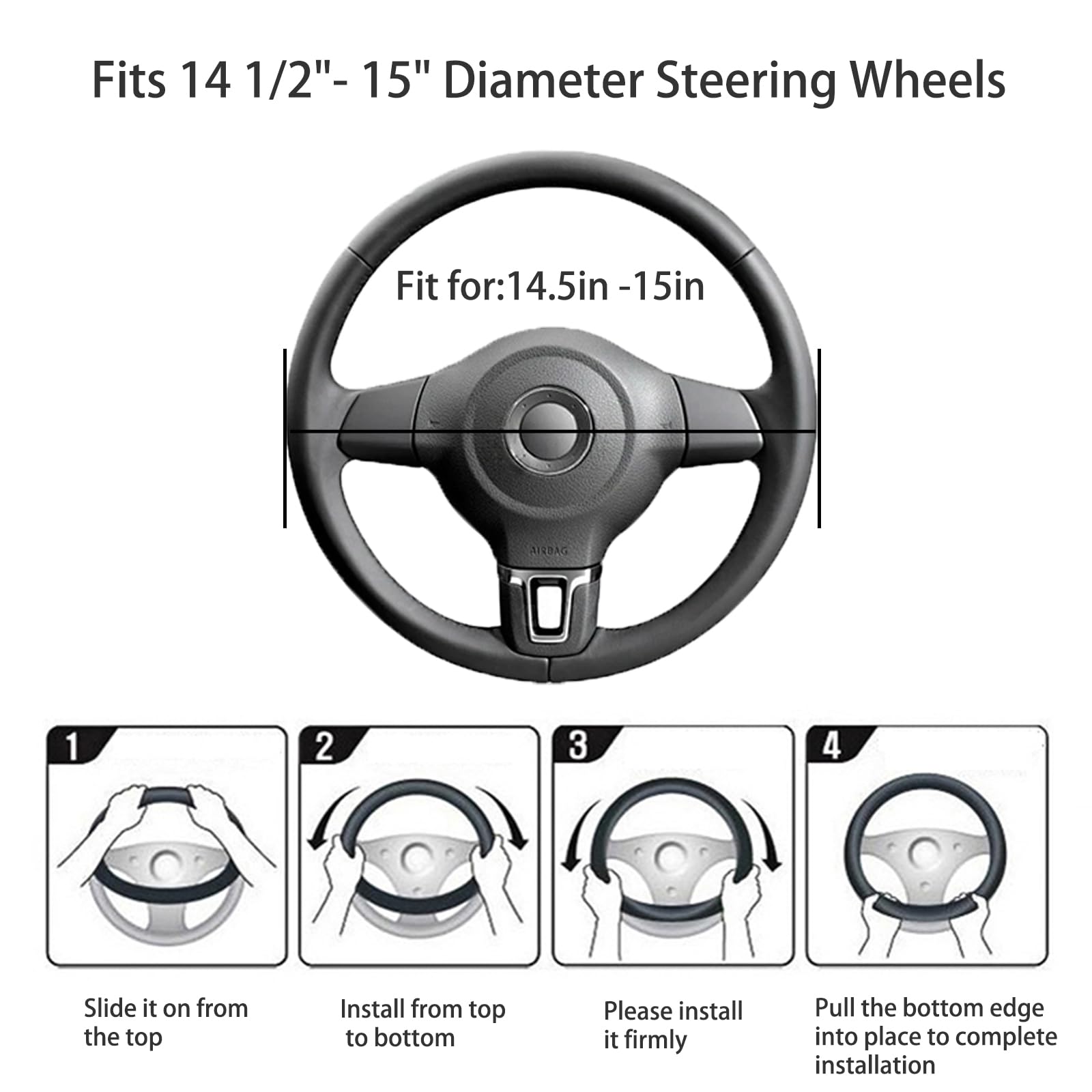 Funda para volante de coche de piel auténtica negra para hombres y mujeres, funda de cuero vacuno, suave, transpirable, antideslizante, funda de volante de lujo, tamaño estándar universal de
