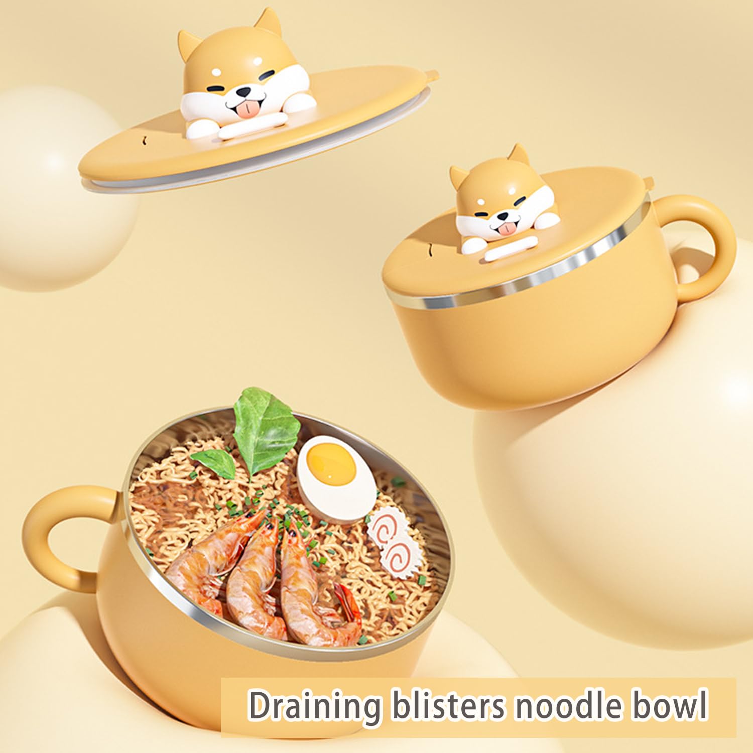 Ramen - Ciotola per pasta, 1200 ml, ciotole per zuppa con maniglie, ciotola per servizio istantaneo portatile con coperchio e cucchiaio, ciotola per pasta istantanea con coperchio per zuppa