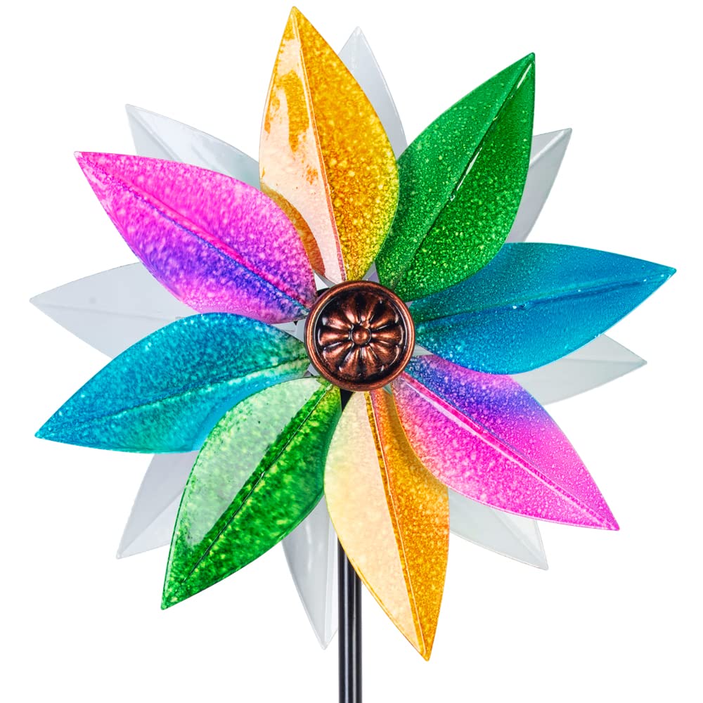 DREAMYSOUL Wind Spinners for Yard and Garden, 37" Wind Spinner Metal Colorful Kinetic Sculpture Spinners for Outdoor Patio Yard Lawn Garden Decorations (Double Blade)