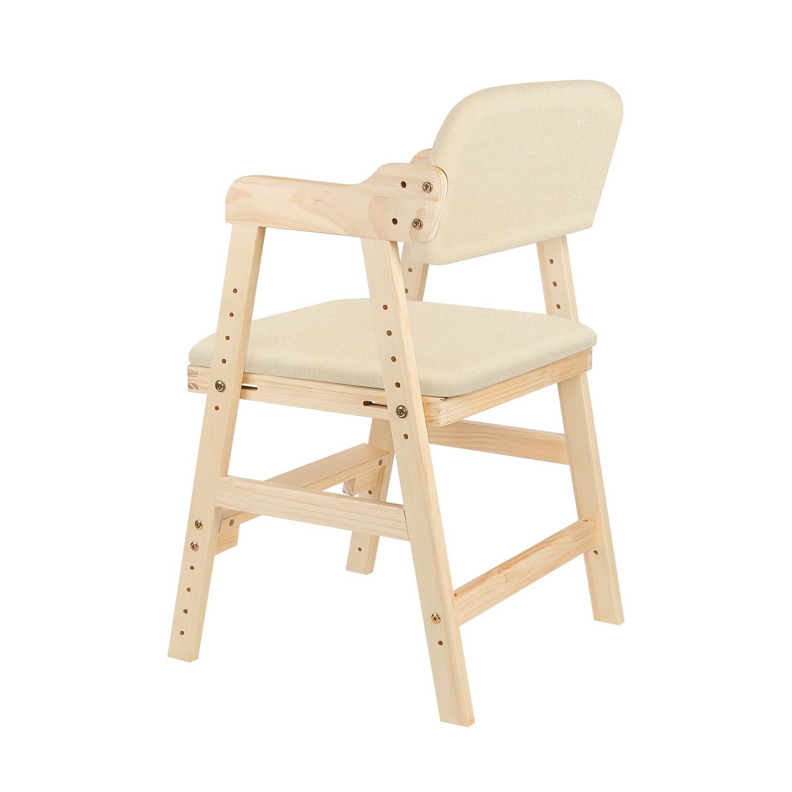 Seggiolone Pappa in Legno, Sedia da Bambini per Studio e Mangiare, Altezza Regolabile da 35 a 51 cm, Carico da 90KG, per Bambini 8+ Mesi (48 * 46 * 78 cm - Beige (1 pezzo))