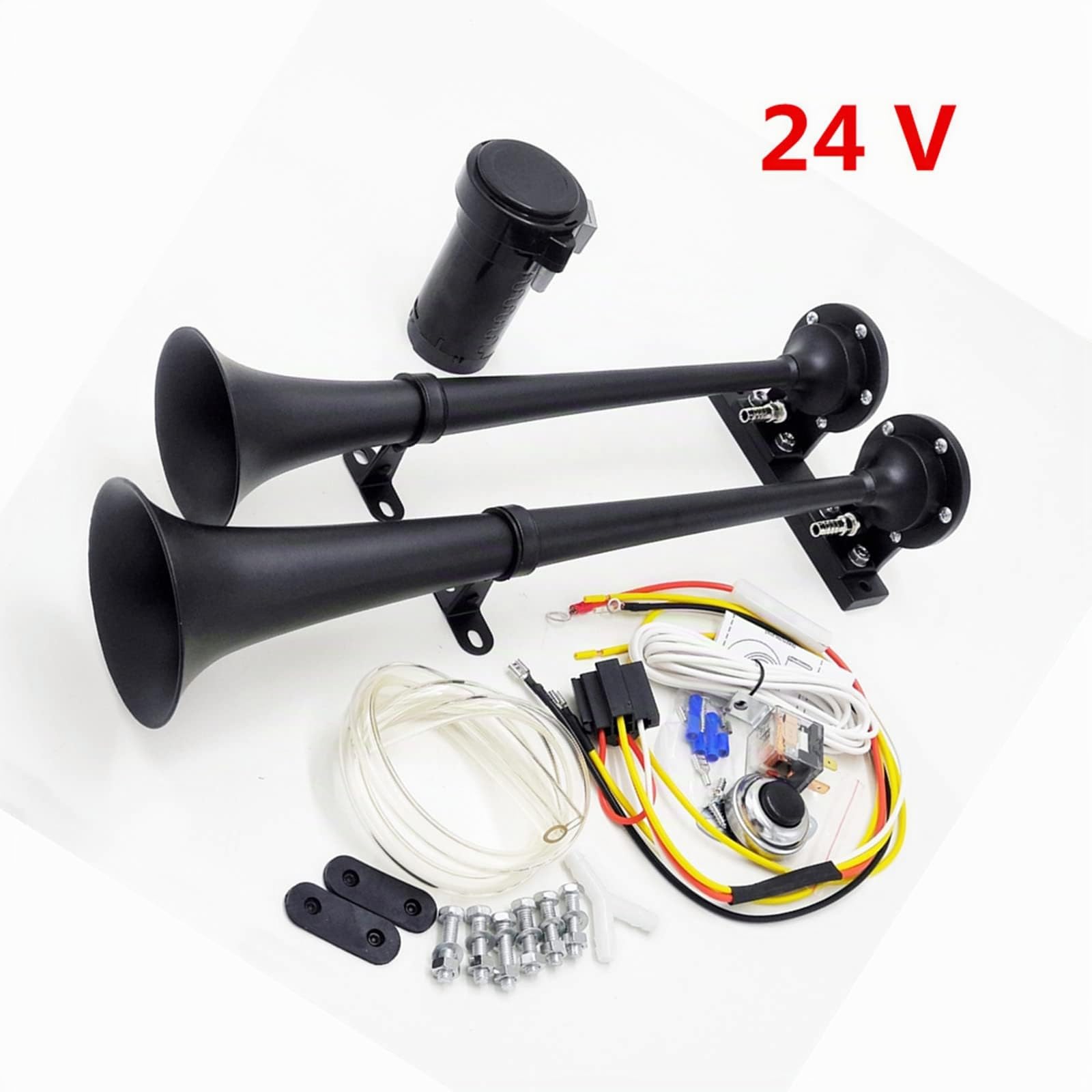Clacson per auto 160db Car Horn 24V Tromba d'aria per auto nero zinco cromato doppio tubo tromba per camion Clacson elettrico clacson di allarme con pompa d'aria per 24V auto SUV camion ecc