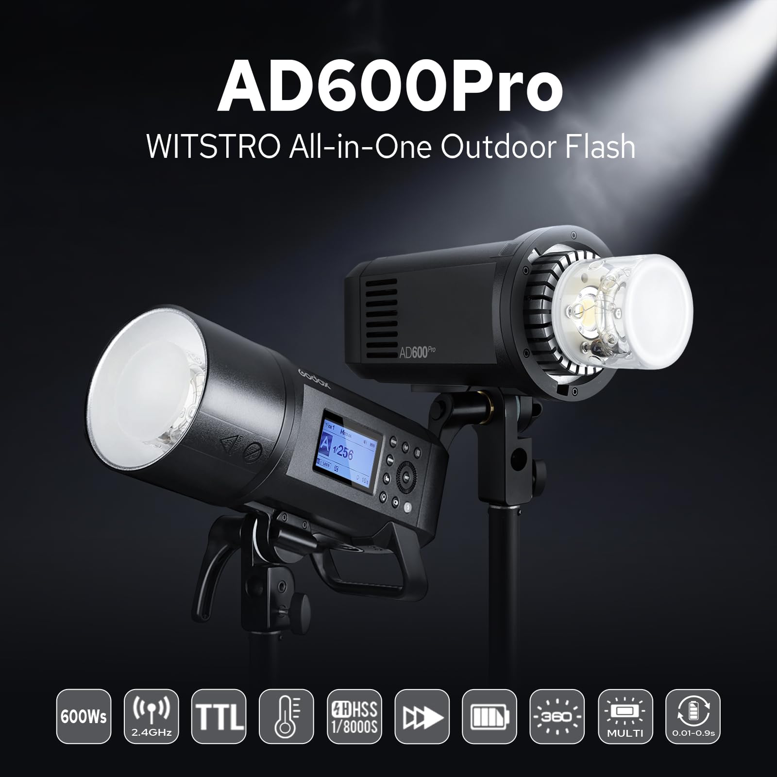 Godox AD600Pro 600Ws TTL Built-in 2.4G Inalámbrico X Sistema HSS All-In-One Outdoor Flash Con Li-on Batería Compatible con Canon E-TTLII, Nikon i-TTL, Sony, FUJIFILM, Olympus, Panasonic