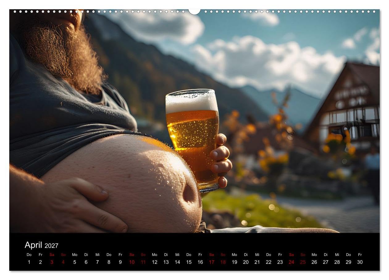 CALVENDO - Lustige Kalender Männer mit Bierbäuchen - Bierbauch Kalender Geschenk für Kollegen, Freunde & Party-Liebhaber Wandkalender (Wandkalender 2027 DIN A2 quer), Monatskalender: Lustige Kalender