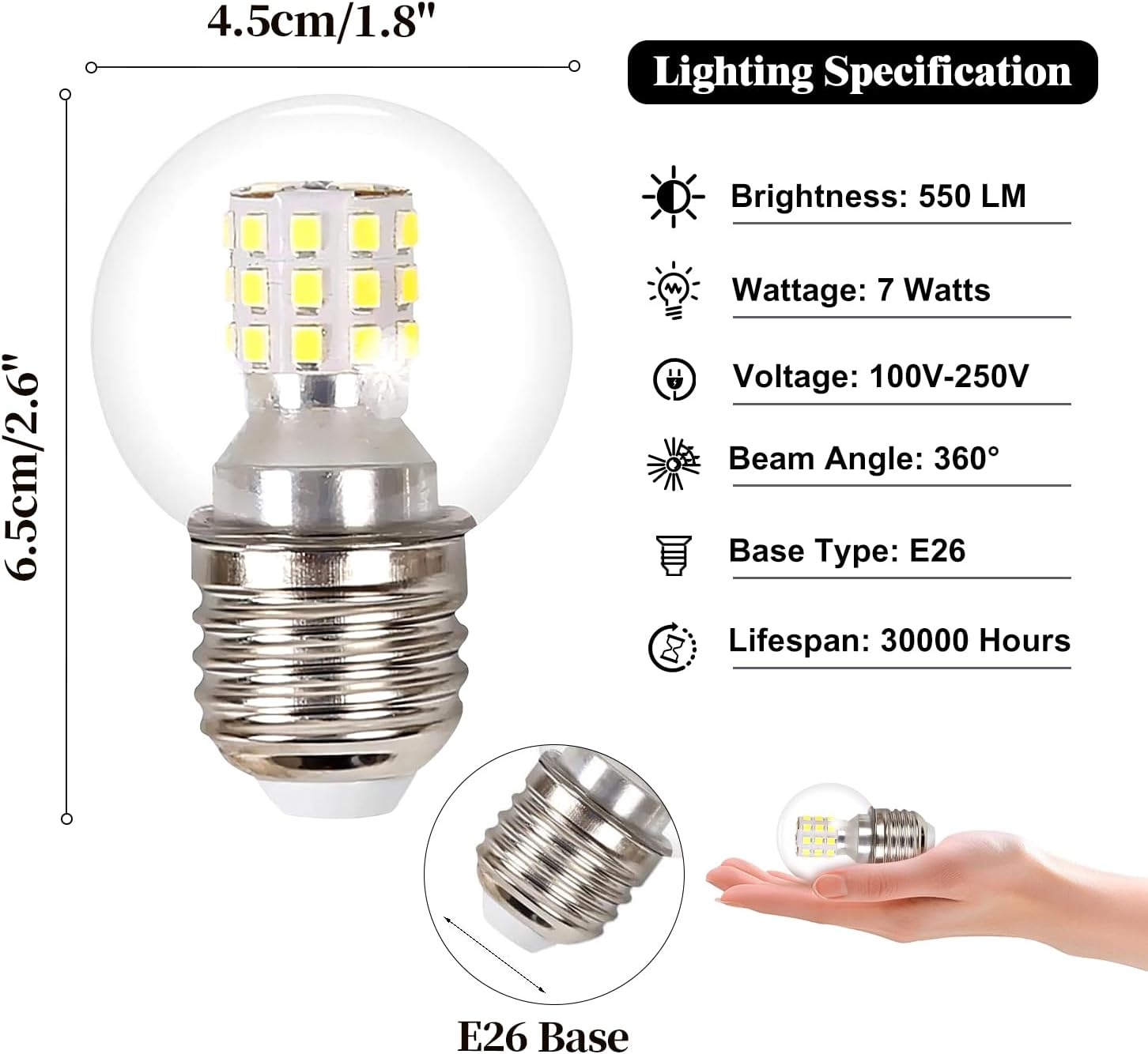 KCO Lighting 4-Pack G45 E26 LED Small Globe Bulbs, 7W A15 Vintage Chandelier Light Bulbs, 60 Watt Equivalent, 3000K Warm White, 550Lumens, Non-Dimmable, LED Clear Glass lamp for Home