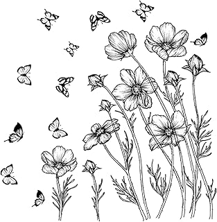 Black Flowers Wall Decal Floral Butterfly Wall Stickers Living Room Bedroom Wall Decor Mini Starburst Decor Under The Sea Wall Stickers Peel and Wall Decals for Kids (Multicolor-B, One Size)