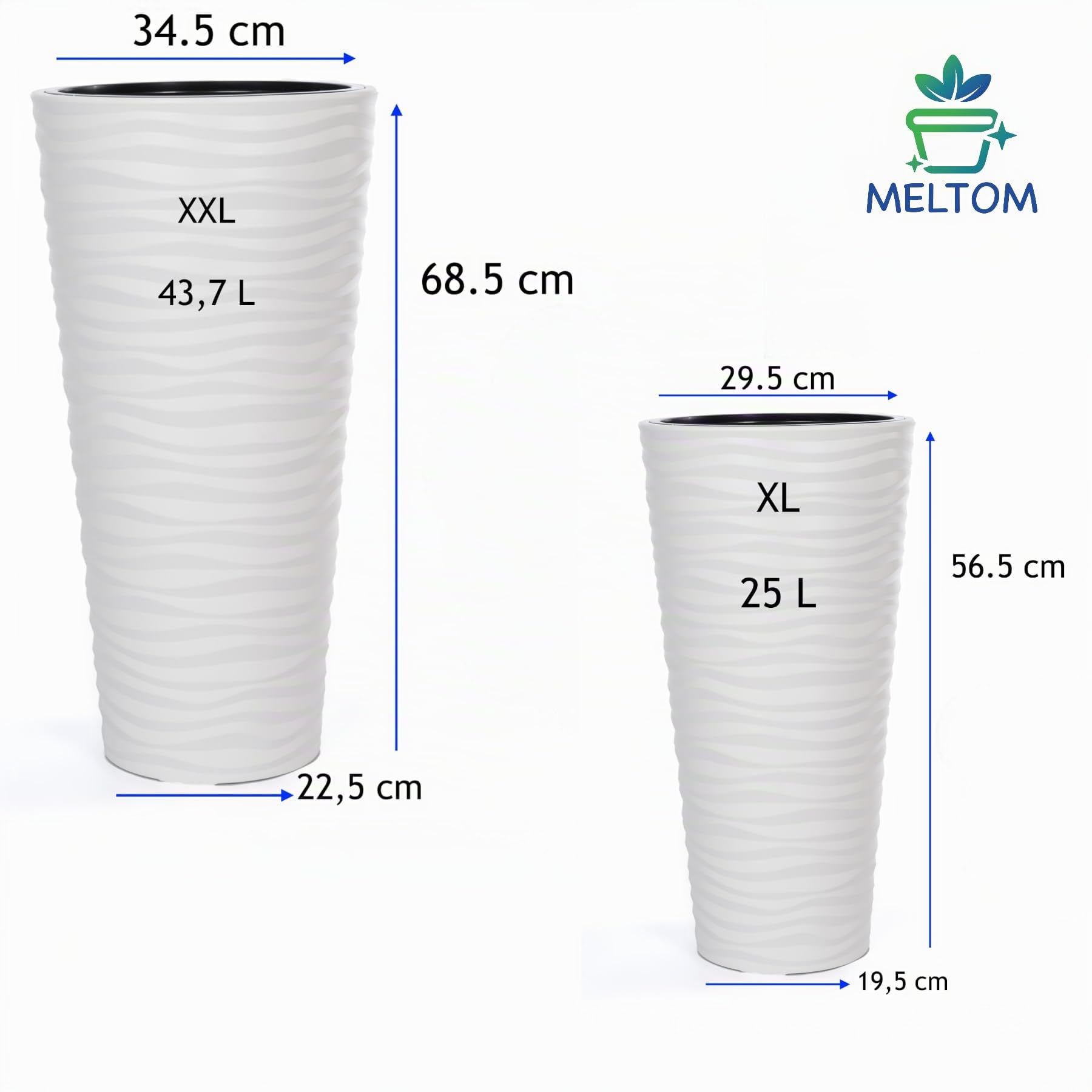 MelTom Lot de 2 Pots de Fleurs Effet 3D Blanc XXL XL