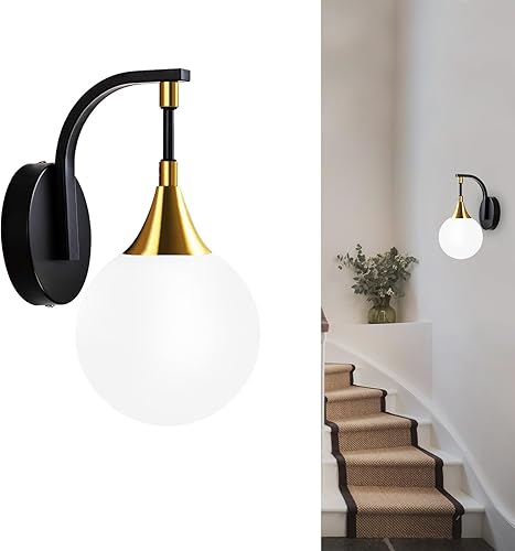 Miniatura 11 de Aplique de pared dorado, 1 luz de tocador de baño, lámpara de pared moderna con pantalla de vidrio transparente de 4.9 pulgadas, lámparas de pared