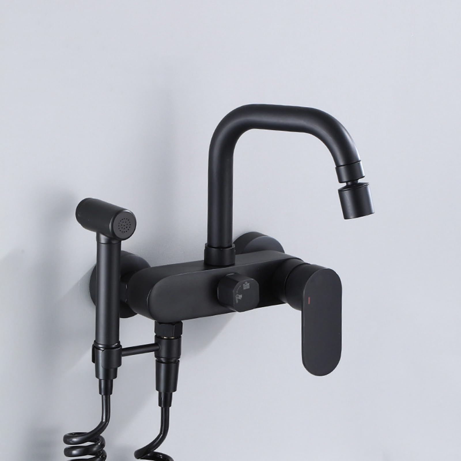 Rubinetto da cucina Miscelatore con doccetta estraibile a parete Lavello da cucina Rubinetti per lavabo in ottone nero a 2 fori per cucina, doppia modalità Warm as ever