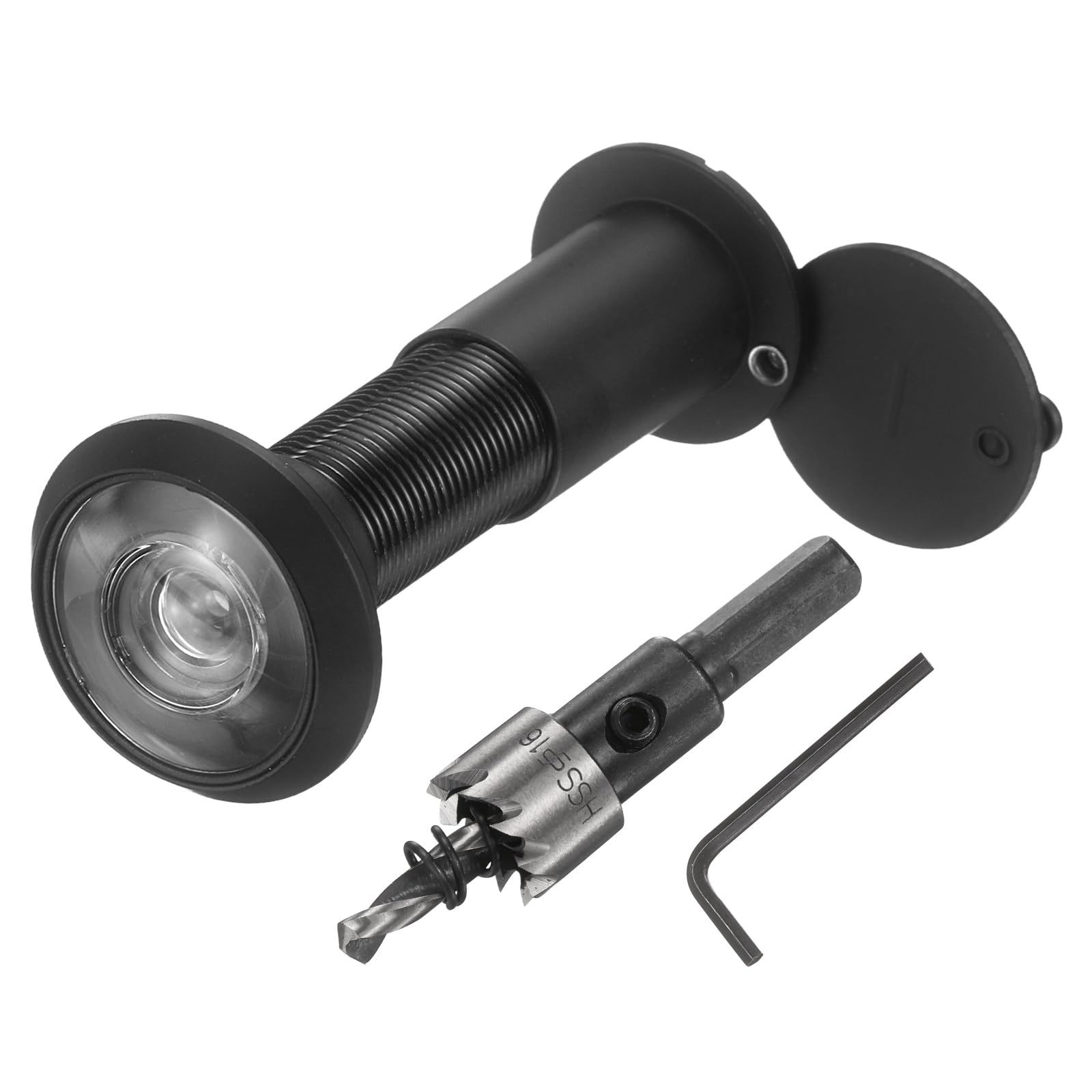 sourcing map Door Peephole, Door Viewer Peephole with 16mm/0.63'' Drill Bit Kit Fit 1-2/5'' to 2-2/5'' Front Door 200 Degree Wide Angle Peepholes Reverse Privacy Covers, Matte Black