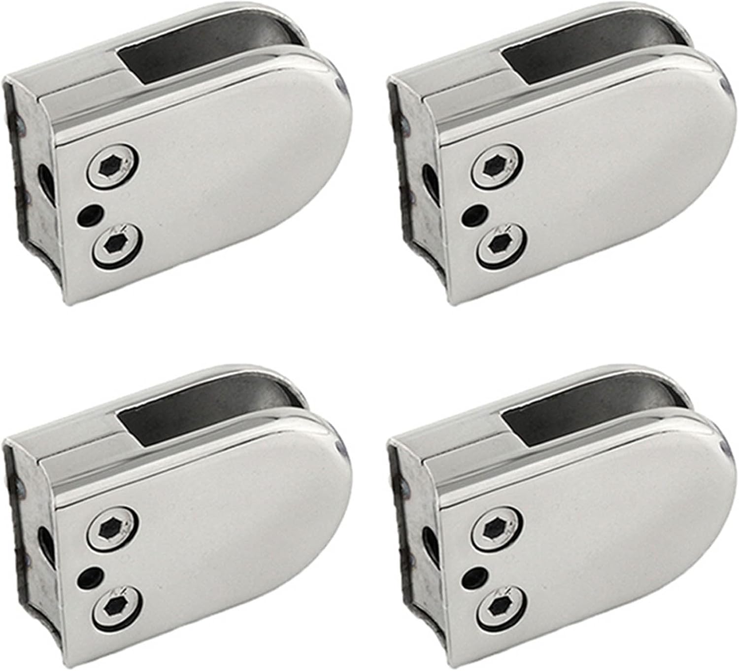 4 Pcs Stainless Steel 304 Glass Clip Clamp, for 1/3"-2/5"-1/2" (8-10-12mm) Tempered Glass, Curved Back Glass Clip Clamps Holder, for Balustrade Staircase Handrail,6~8mm