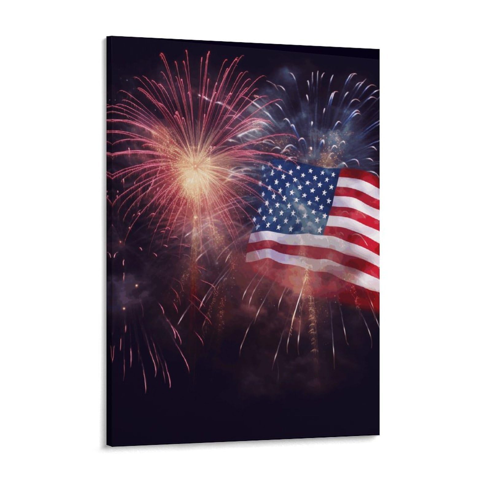 NTVOWPZO Firework American Flag 4Th of July Canvas Wall Art for Bedroom 18x24inch Canvas Prints Artwork for Walls Modern Picture Artwork Painting for Living Room Aesthetic Wall Paintings for Bathroom