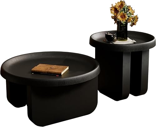 Miniatura 3 de Mesa de centro redonda moderna, mesas de centro anidables negras, mesa central de metal, mesa de centro circular única para sala de estar (negro,