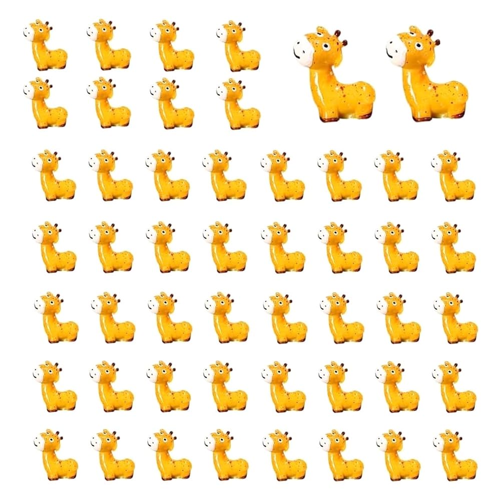 Eleqldwen Yellow 50Pcs Mini Animals Figurines, Resin Tiny Animal Miniatures, Wild Giraffe Miniature Collection