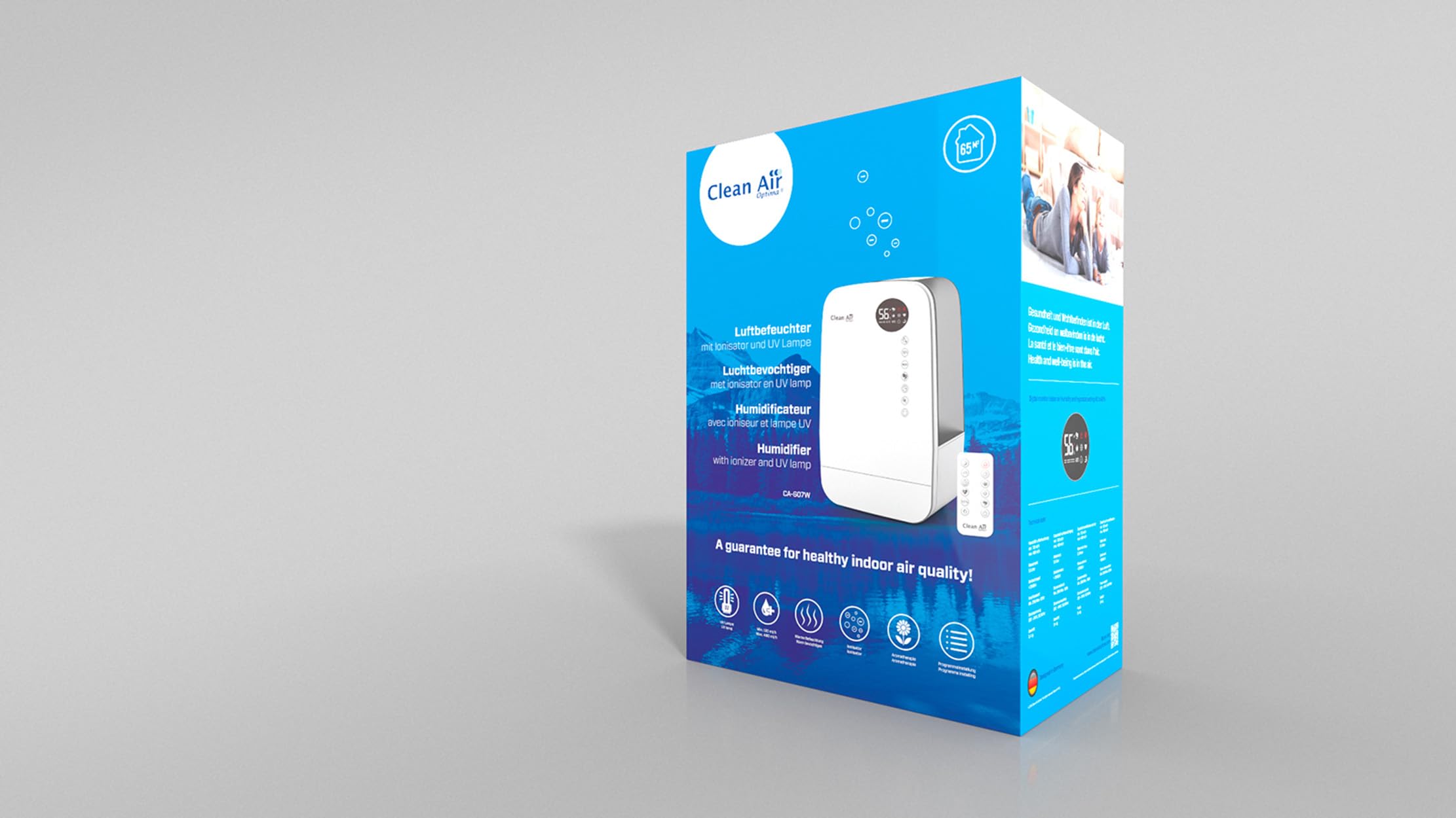 Humidificador con ionizador y aromaterapia – Clean Air Optima CA-607W Smart – Humidificación máx. 480 ml/h – Capacidad del depósito de agua 5,5 litros – Adecuado para habitaciones de hasta 65 m²/160