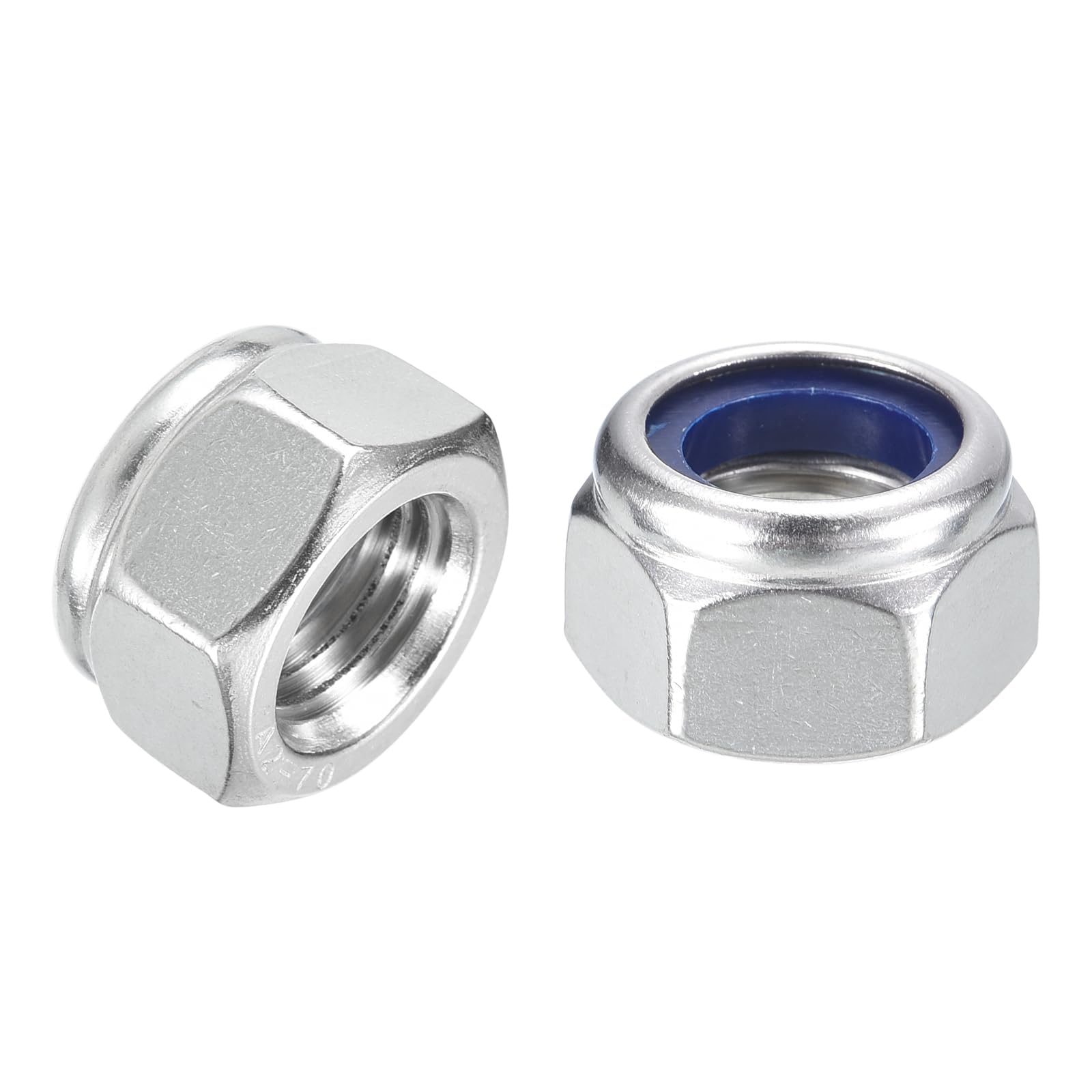 QUARKZMAN 50 Piezas De Tuercas Hexagonales De Nylon M16x2, 304 Acero Inoxidable Tuercas Autoblocantes Con Insertos De Nylon Para Fijadores De Construcción Industrial, Plateado Y Azul