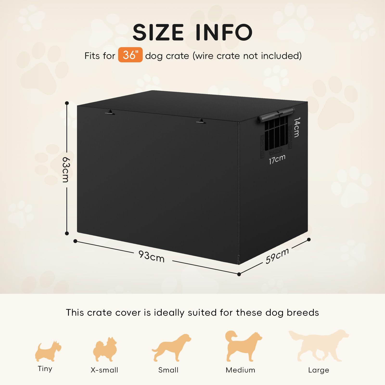 Iubyceh Robuste Abdeckung für Hundekäfige, 91,4 cm, wasserdichtes Oxford-Gewebe, universelle Passform, Drahthütte mit Belüftungsfenster für drinnen und draußen, Schwarz