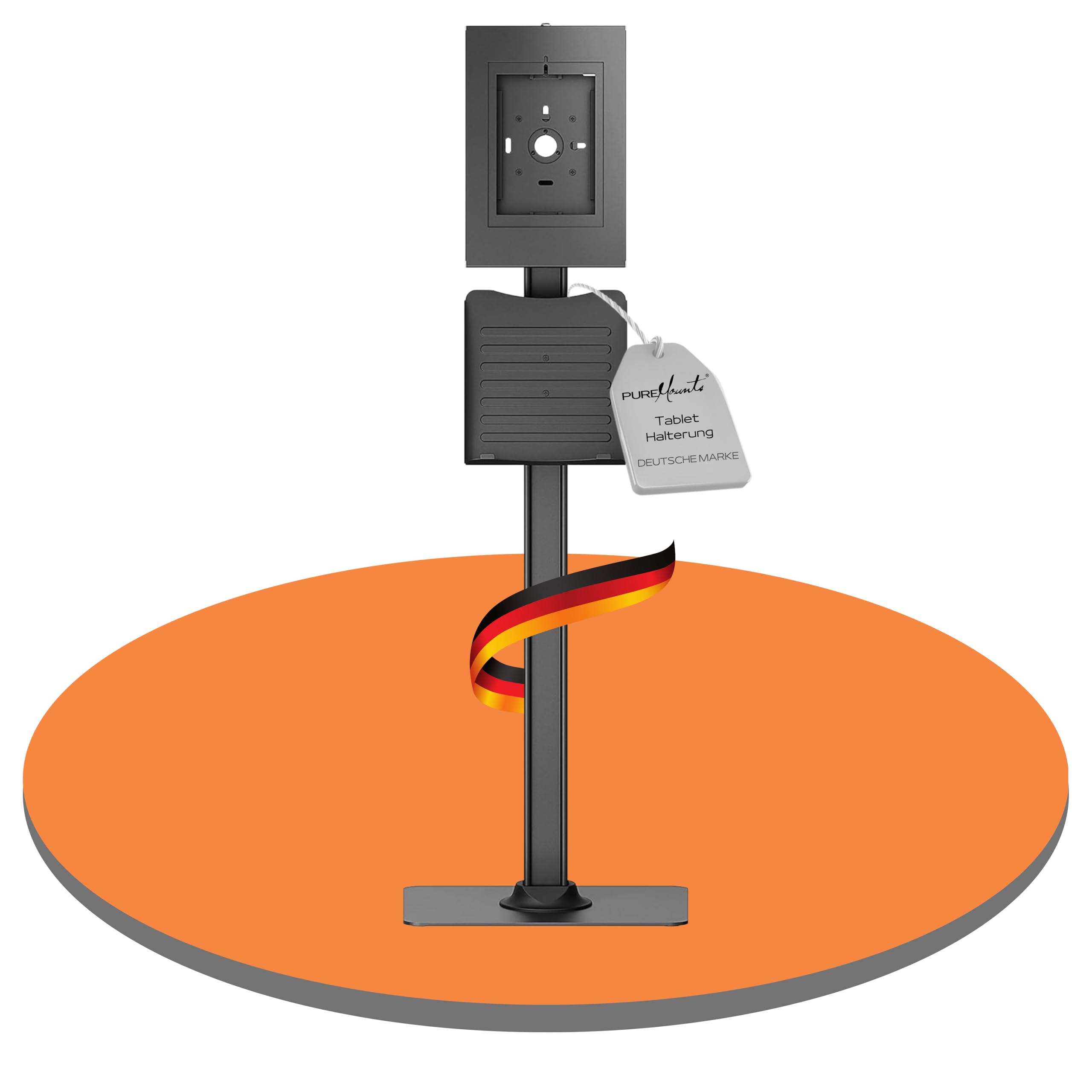 PureMounts® Tablet holder with lockable steel housing for iPad 5/6/7/8/9, iPad Air 9.7 inch, 10.5 inch, 10.9 inch, iPad Air 9.7 inch, 10.5 inch, 11 inch and Samsung Tab A 10.1 (2019), Tab A7, S6 Lite