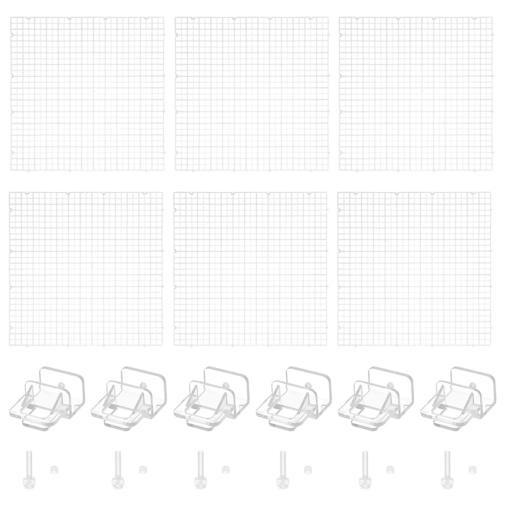 BENECREAT 6 tapas transparentes para acuario, 29,7 x 29,7 x 0,7 cm, cubierta superior cuadrada para pecera, tablero de aislamiento de rejilla de plástico con 6 clips de plástico para acuario