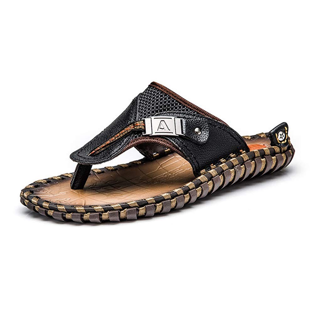 G&F Klapki letnie buty plażowe ze skóry bydlęcej wygodne gumowe miękkie dno wypoczynek (kolor: czarny, rozmiar: 40)