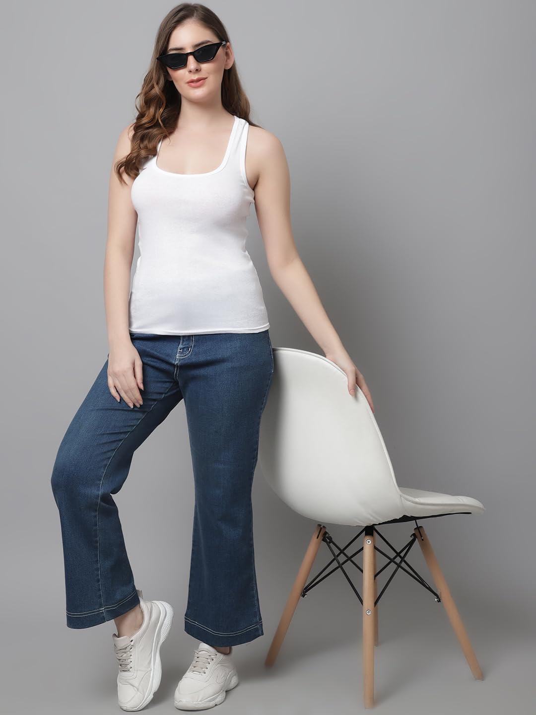 KEX Fashion Women's & Girls Slim Fit Cotton Racerback Tank Top | Soft & Breathable Fabric | Stylish Plain Sleeveless Tee for Casual, Active or Layered Wear | White Color | All-Day Comfort 4