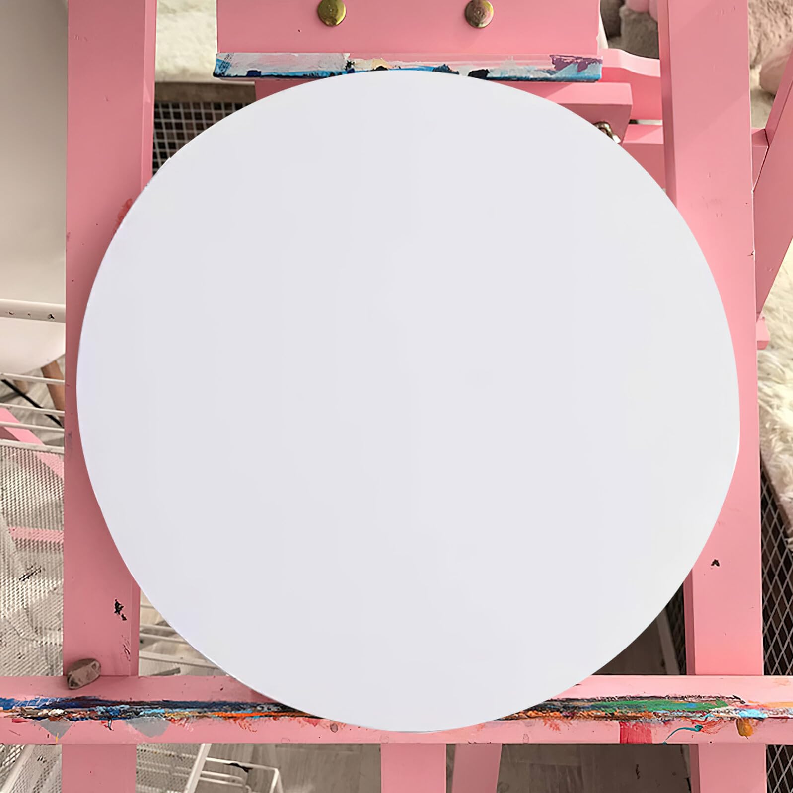 Angoily 30cm Runde Leinwand mit Holzrahmen Vorgespannte Baumwoll Keilrahmen Leinwand Weiß für Öl und Acrylmalerei Künstlerbedarf Selbstgemacht Malprojekte