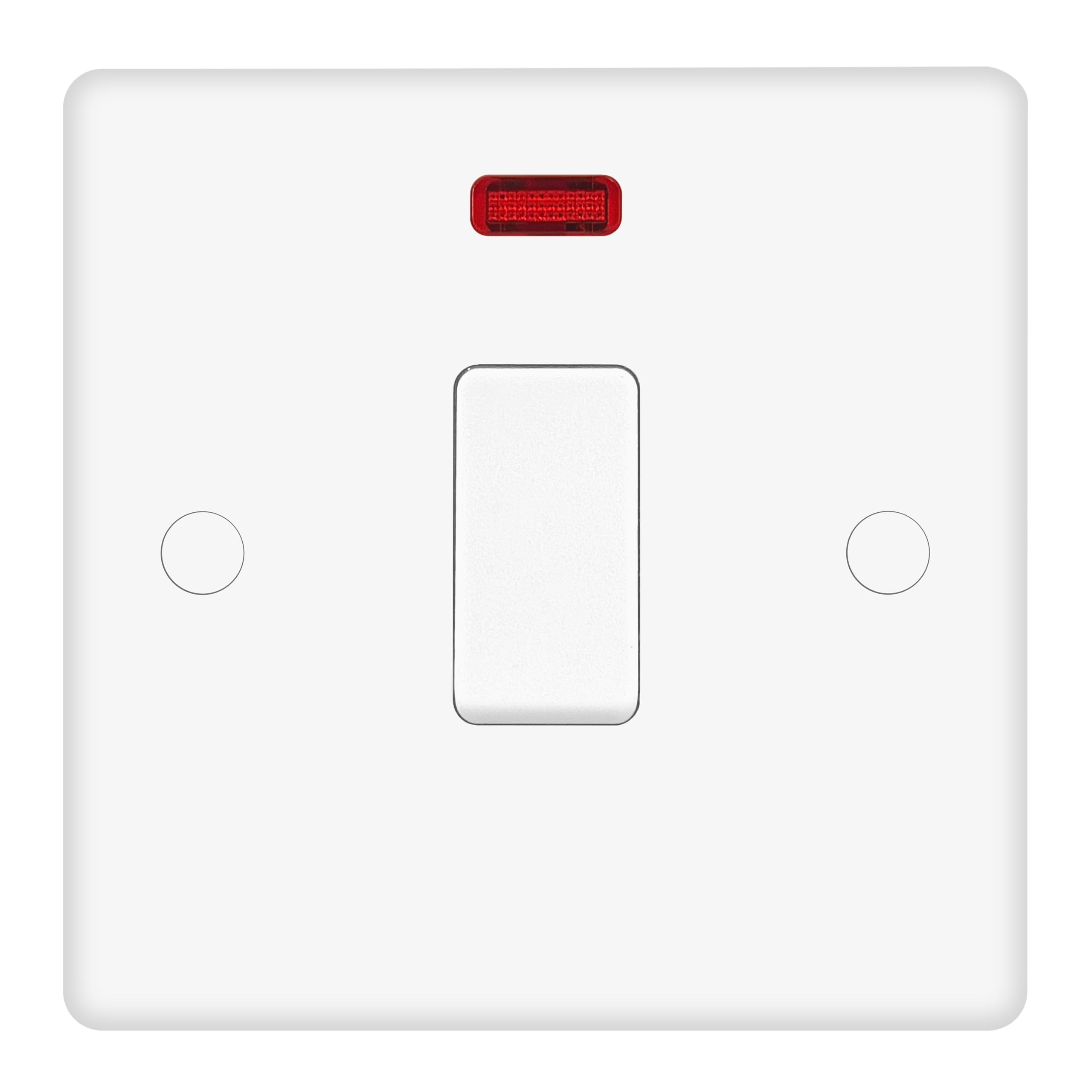 EVOGES Vector 20A Double Pole Switch with Neon – White Gloss Single Plate, Medium-Load Appliance Isolator for Water Heaters & Fans, Includes Fixing Screws & Screw Caps, UK Standard Wall Mount