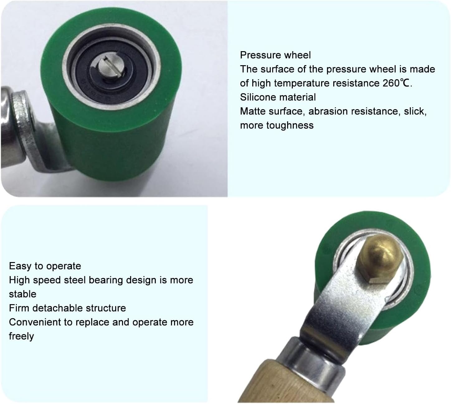 Silicone Seam Roller Professional Wallpaper Roller with Beech Handle for Air Heating Welding Installation Green 4.76 Inch
