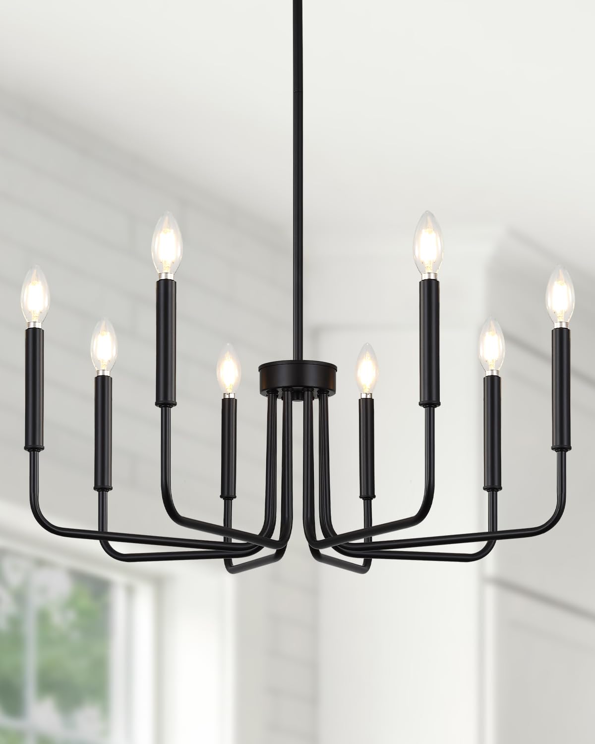 Photo 1 of Yunnix 8 Light Black Chandelier, Farmhouse Chandelier for Dining Room Light Fixture Hanging, Industrial Modern Chandelier for Bedroom, Entryway, Foyer, Staircase, Kitchen and Living Room